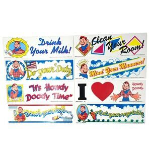 8 Vintage Howdy Doody Bumper Sticker Lot 1988 Clean Your Room Drink Milk Duty